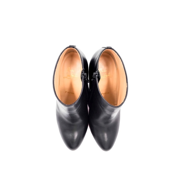 Christian Louboutin Bobsleigh Black 100 Leather Heeled Ankle Zip Booties EU 37.5 - Picture 5 of 11